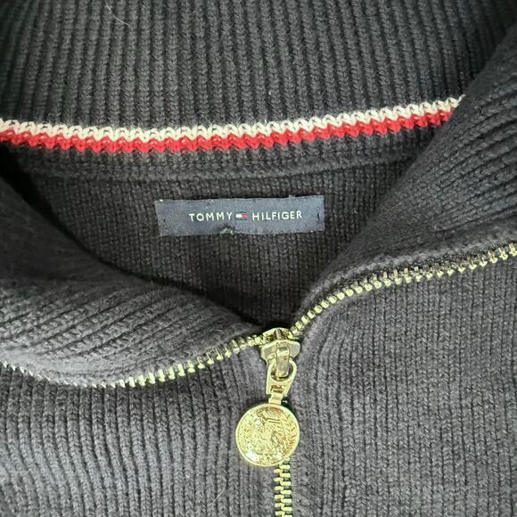 Tommy Hilfiger Blue Green Plaid Tartan Yellow Logo Quarter Zip Sweater size L - Picture 9 of 13